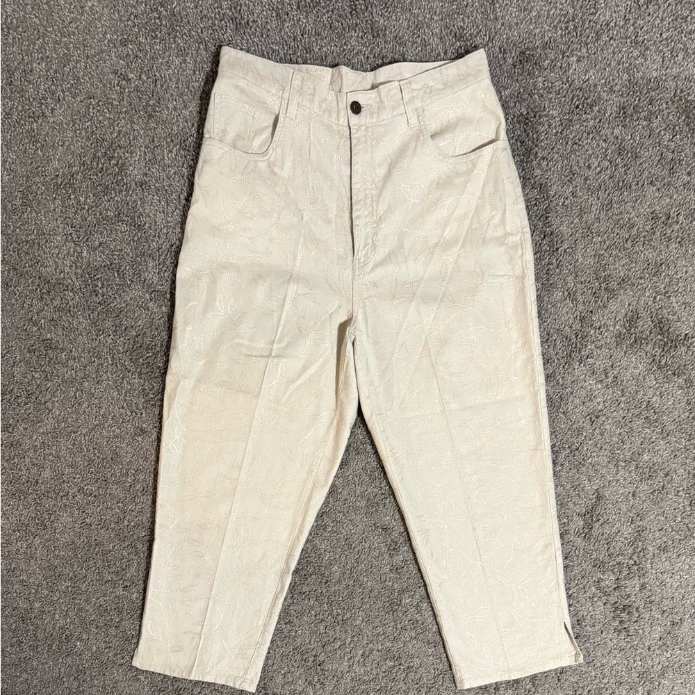 Vintage Bill Blass Linen Blend Capri Pants Womens Size 12 Beige